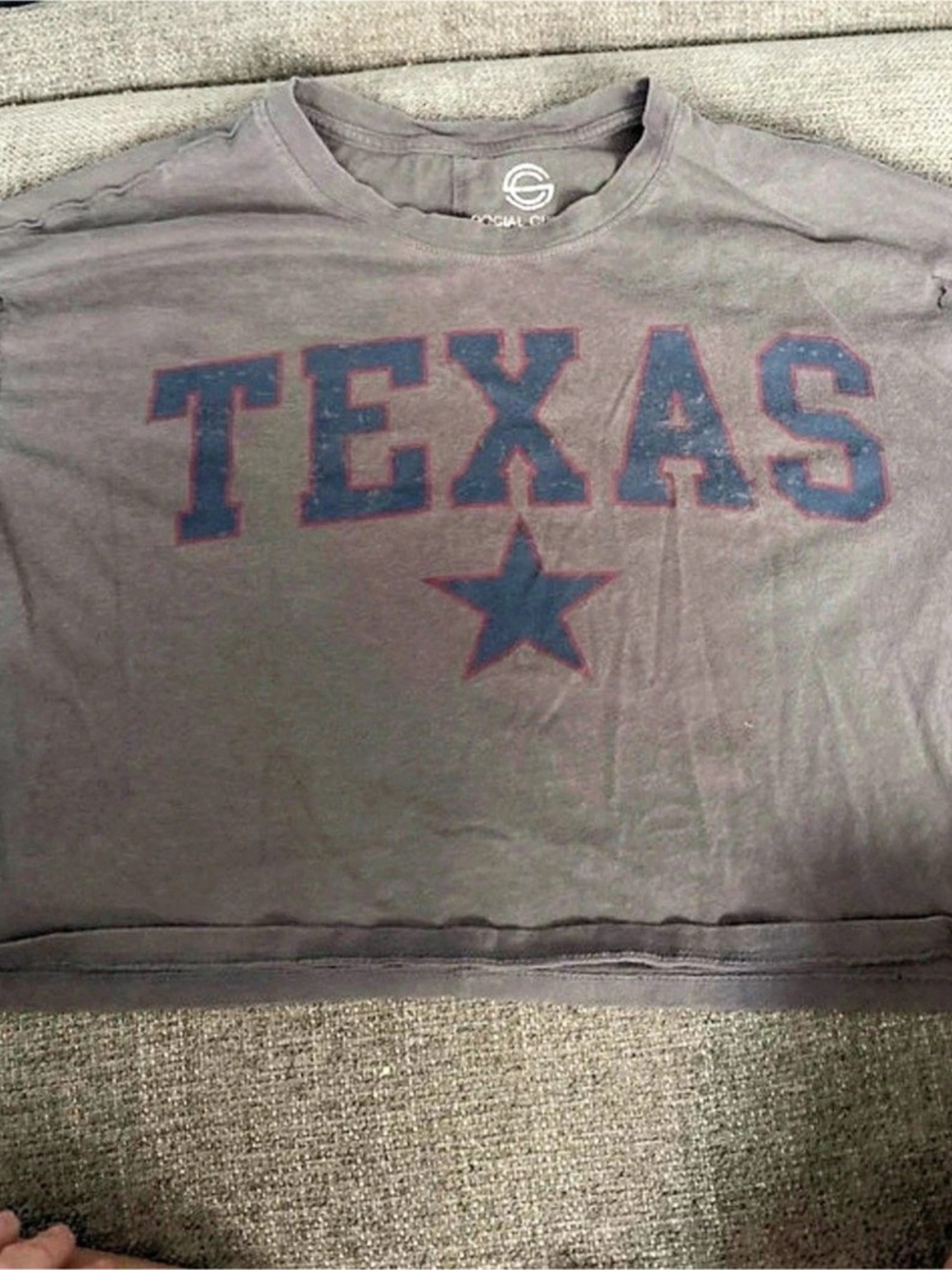 Social Culture Texas Graphic Cropped Tee Gray Medium